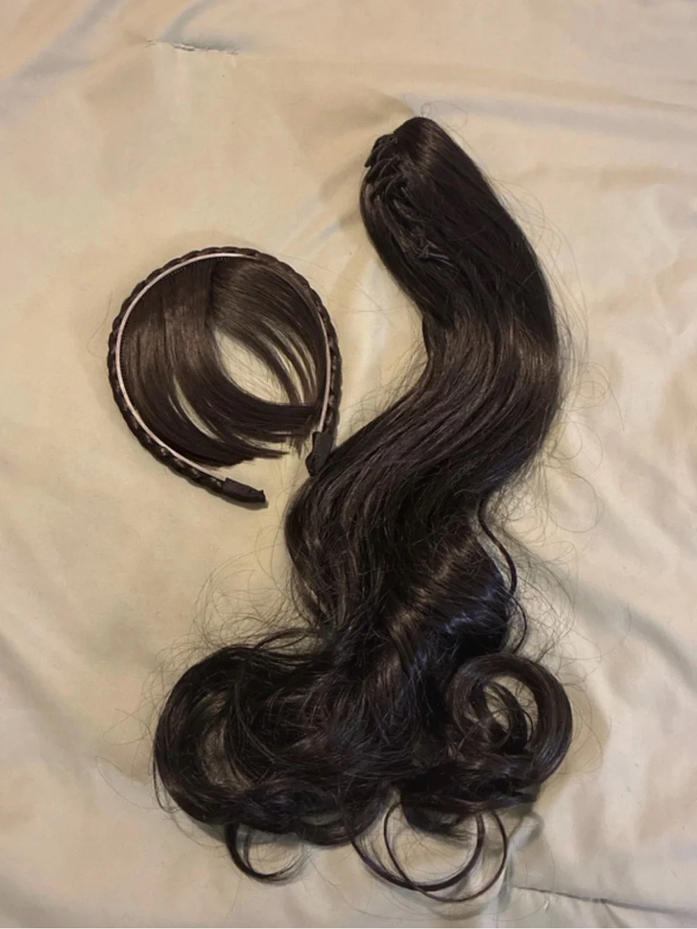 Black Clip-In Ponytail Extension with Braided Bangs Headband